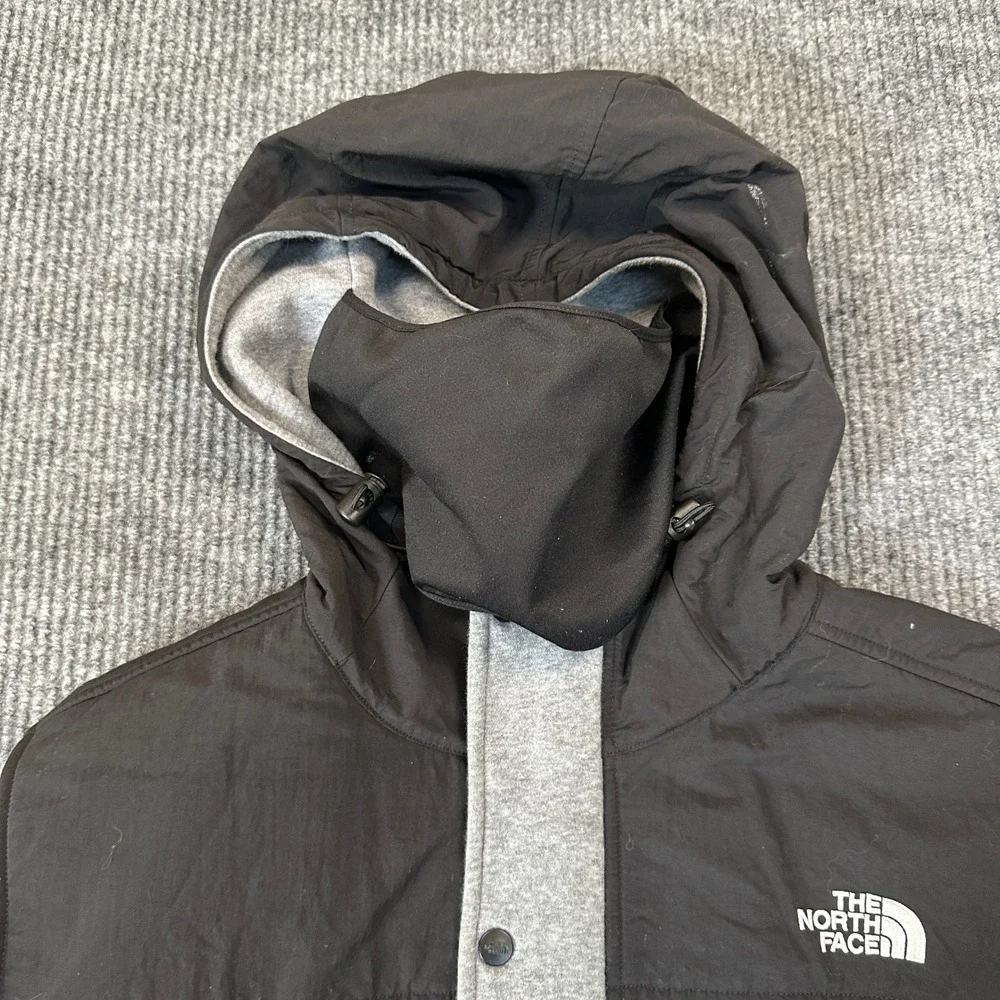 The North Face Mens Hooded Full Zip Jacket XL Grey Black Fleece Nylon Overlay